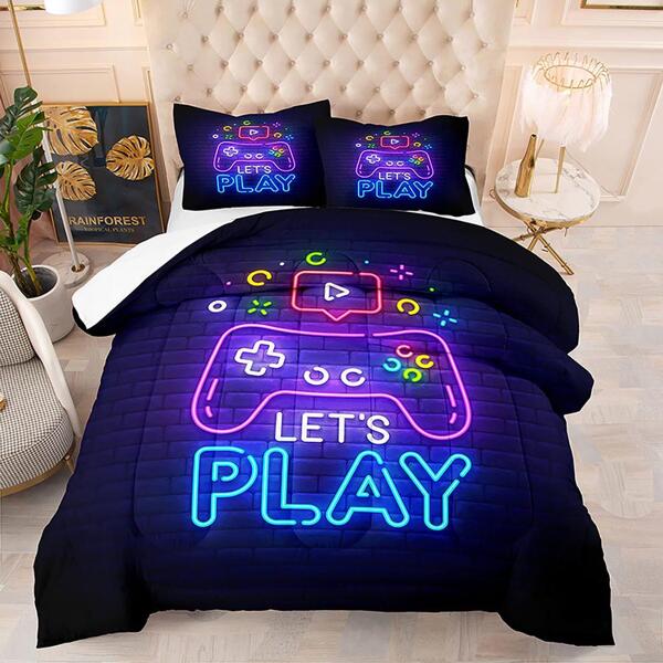 Twin/Full/Queen Bedding Sets For Boys Gamer Comforter,Gaming Bedding Sets For Teens,Gamepad Contoller Bedding Set For Kids Adult,Video Games Bed Set All-Season Use
