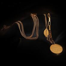 字母細節圓形吊飾項鍊 - 金色 - 查看 3