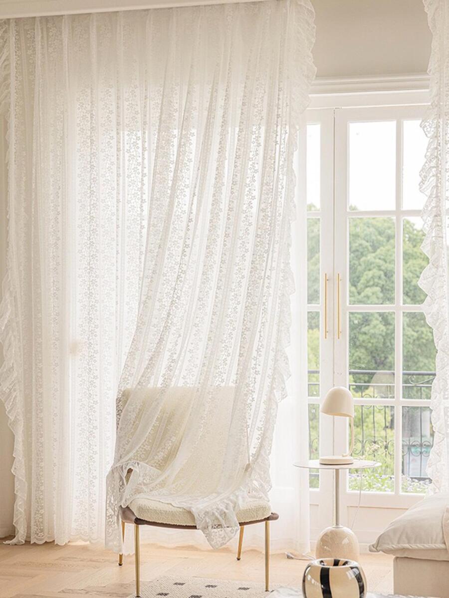 1 Pháp Lãng Mạn Ren Trắng Sọc Dọc Màn Sheer Viền Hoa, cho Phòng Khách Phòng Ngủ Sang Trọng Trang Trí Nhà - trắng - Xem 1