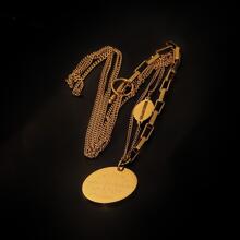 字母細節圓形吊飾項鍊 - 金色 - 查看 4