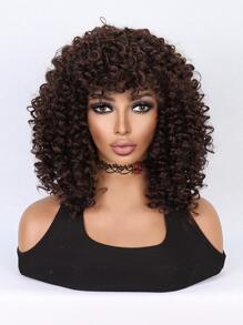 Tóc giả tổng hợp chịu nhiệt màu nâu sẫm, kích thước trung bình và nhỏ, 14 inch, làm bằng máy, dùng hàng ngày cho phụ nữ - Tóc giả tổng hợp mềm mại, chất lượng tốt, trông tự nhiên - màu nâu - Xem 1