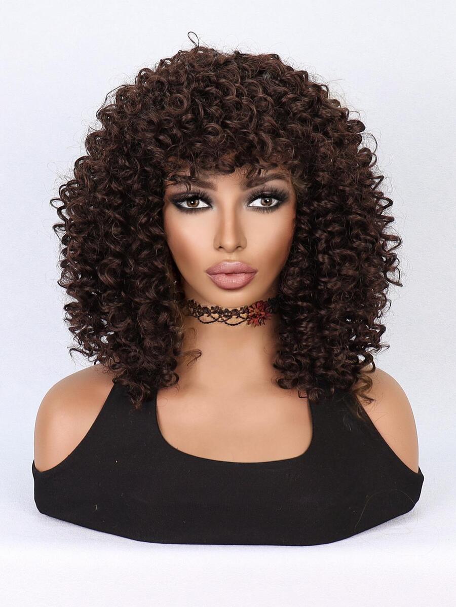 Tóc giả tổng hợp chịu nhiệt màu nâu sẫm, kích thước trung bình và nhỏ, 14 inch, làm bằng máy, dùng hàng ngày cho phụ nữ - Tóc giả tổng hợp mềm mại, chất lượng tốt, trông tự nhiên - màu nâu - Xem 1