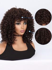 Tóc giả tổng hợp chịu nhiệt màu nâu sẫm, kích thước trung bình và nhỏ, 14 inch, làm bằng máy, dùng hàng ngày cho phụ nữ - Tóc giả tổng hợp mềm mại, chất lượng tốt, trông tự nhiên - màu nâu - Xem 3