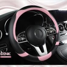 Black & Pink And Skin-Friendly Faux Leather Steering Wheel Cover With Inner Ring - Multicolor - View 2