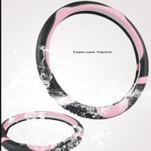 Black & Pink And Skin-Friendly Faux Leather Steering Wheel Cover With Inner Ring - Multicolor - View 3