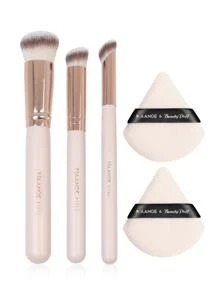 MAANGE MAANGE Face Brush Set,3pcs Brush+2pcs Triangle Powder Puff,Foundation Brush,Concealer Brush,Soft Brush Hair For Makeup Tools,For Travel,Stocking Stuffers