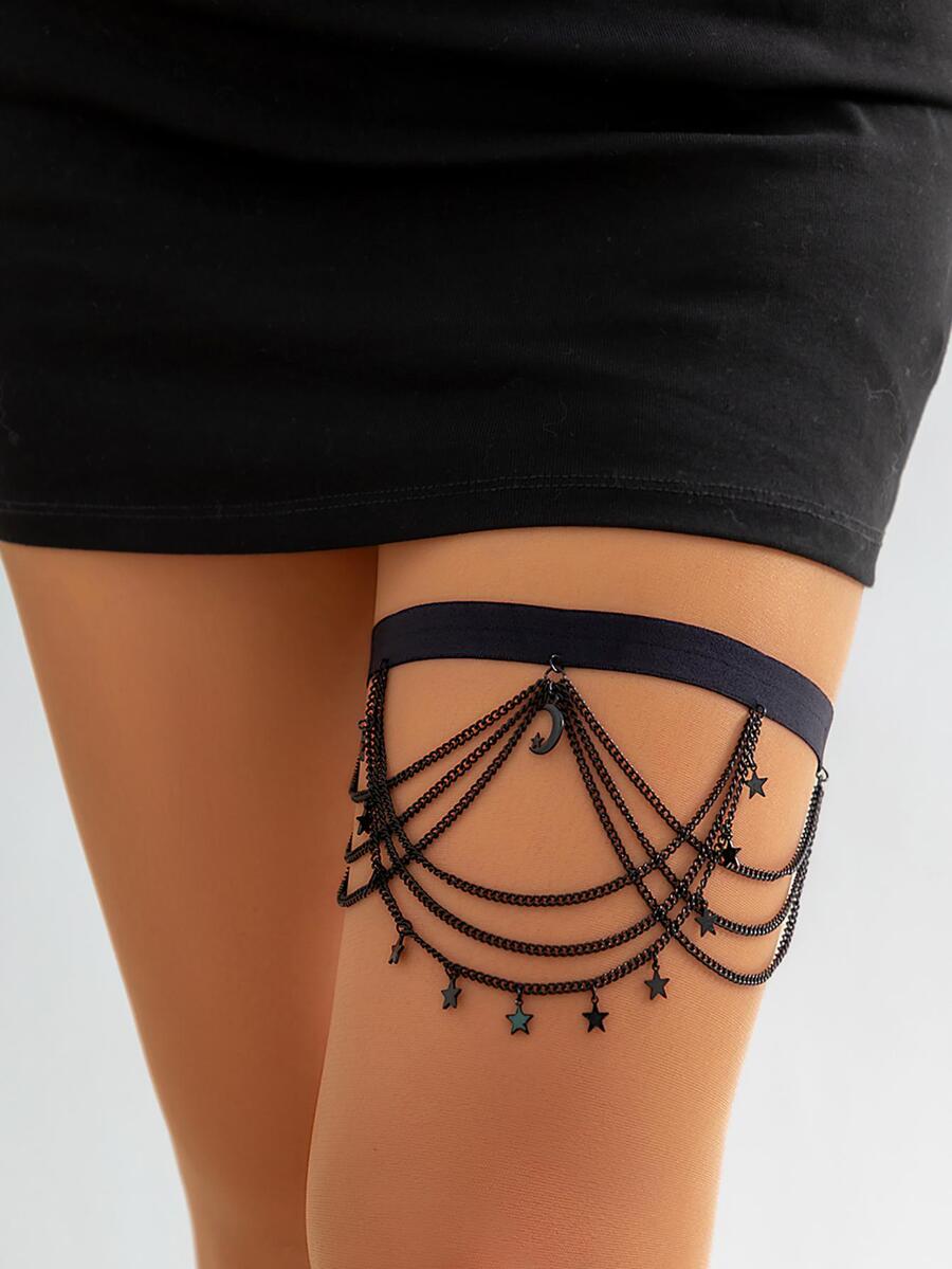 1 Thời Trang Đơn Giản Ngôi Sao Tua Rua Dây Chuyền Đùi Cho Nữ Cho Tiệc Lễ Hội - màu đen - Xem 1