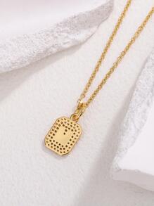 1入組不銹鋼項鏈帶M字母方晶鋯石方形吊墜 - 金黃色 - 查看 3