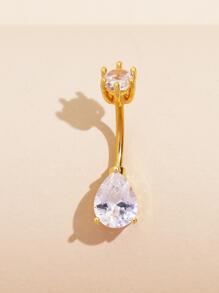 Rhinestone Water-drop Decor Navel Belly Ring - Yellow Gold - View 2