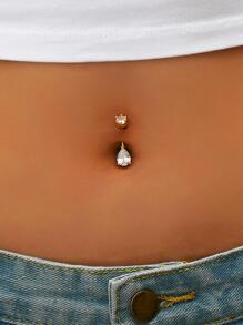 Rhinestone Water-drop Decor Navel Belly Ring - Yellow Gold - View 1