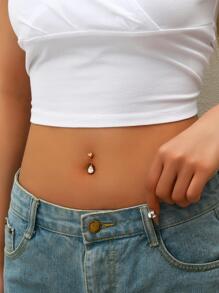 Rhinestone Water-drop Decor Navel Belly Ring - Yellow Gold - View 5
