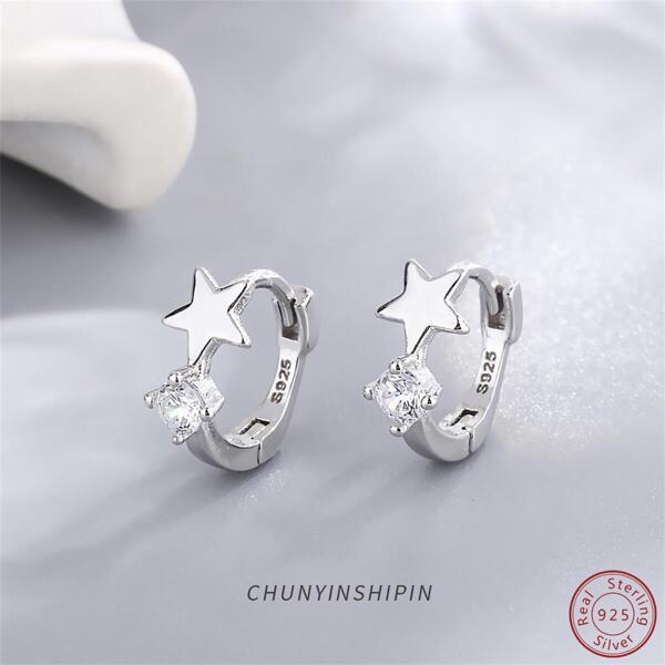 S925 plata esterlina con diseño de estrella personalidad & estilo simple Pendientes , Bisutería para mujeres