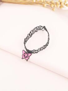 1入組女性甜美風酷女孩個性化風格蝴蝶翻領 - 玫紅色 - 查看 2