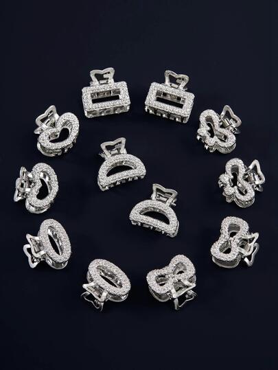 12 件不对称纹理小巧精致个性化金属合金几何发夹，适合高额头和侧发刘海的女士派对爪夹发夹发夹发夹发夹发夹，学校用品，学院秋冬发饰，适合女士度假装扮