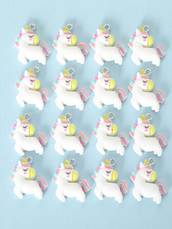 16pcs Rainbow Unicorn Diy Jewelry Making Charms For Necklace, Earring, Keychain Etc. Valentines