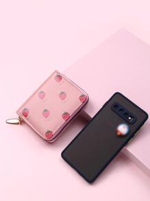Chicas Monedero pequeño con patrón de fresa PU cremallera - Rosa - Ver 4