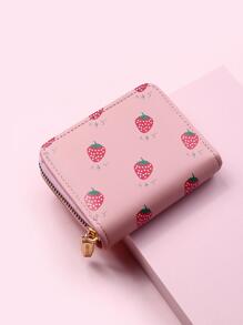 Chicas Monedero pequeño con patrón de fresa PU cremallera - Rosa - Ver 3