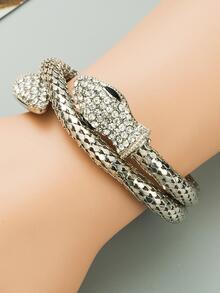 Rhinestone Decor Snake Design Cuff Bangle - Silver - View 2