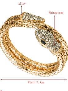 Rhinestone Decor Snake Design Cuff Bangle - Silver - View 3