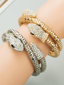Rhinestone Decor Snake Design Cuff Bangle - Silver - View 1