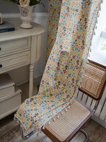 鄉村風格流蘇裝飾花圖案窗簾 - 彩色 - 查看 6