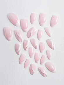 Nâng tầm phong cách của bạn với 24 chiếc màu trắng sữa xoáy kiểu Pháp dài hạnh nhân sọc Full Cover Bộ móng tay giả - Nhiều màu - Xem 5