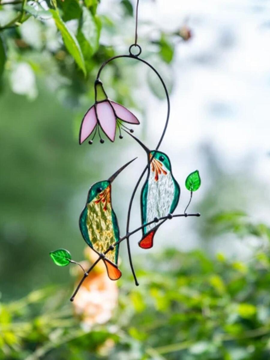 Decoración colgante creativo colorido colibrí en forma de de metal adecuado para casa jardín - Multicolor - Ver 1