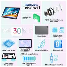Blackview Tablet Android 12 Tab 8 WiFi Tablets 10.1 Inch 7GB(4+3 Expand) RAM+128GB/1TB ROM Quad Core Processor 6580mAh 1280*800 HD+IPS Display 13MP+8MP Daul Camera WiFi 6 BT 5.0 GMS Gray - 灰色 - 查看 2
