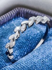 1pc Glamorous Cubic Zirconia Leaf Decor Ring For Women For Gift - Silver - View 2