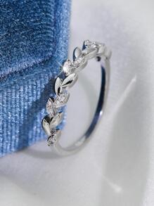1pc Glamorous Cubic Zirconia Leaf Decor Ring For Women For Gift - Silver - View 3