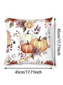 1個秋季南瓜,花卉,植物和葉子圖案數字印花枕套 - 彩色 - 查看 2