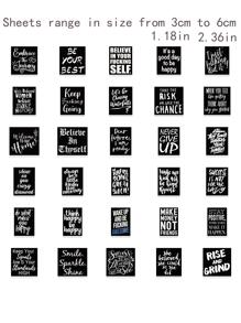 61入組/套黑色背景勵志英語裝飾塗鴉貼紙 - 彩色 - 查看 5