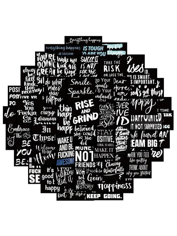 61pcs/Set Black Background Motivational English Decorative Graffiti Sticker Back To School