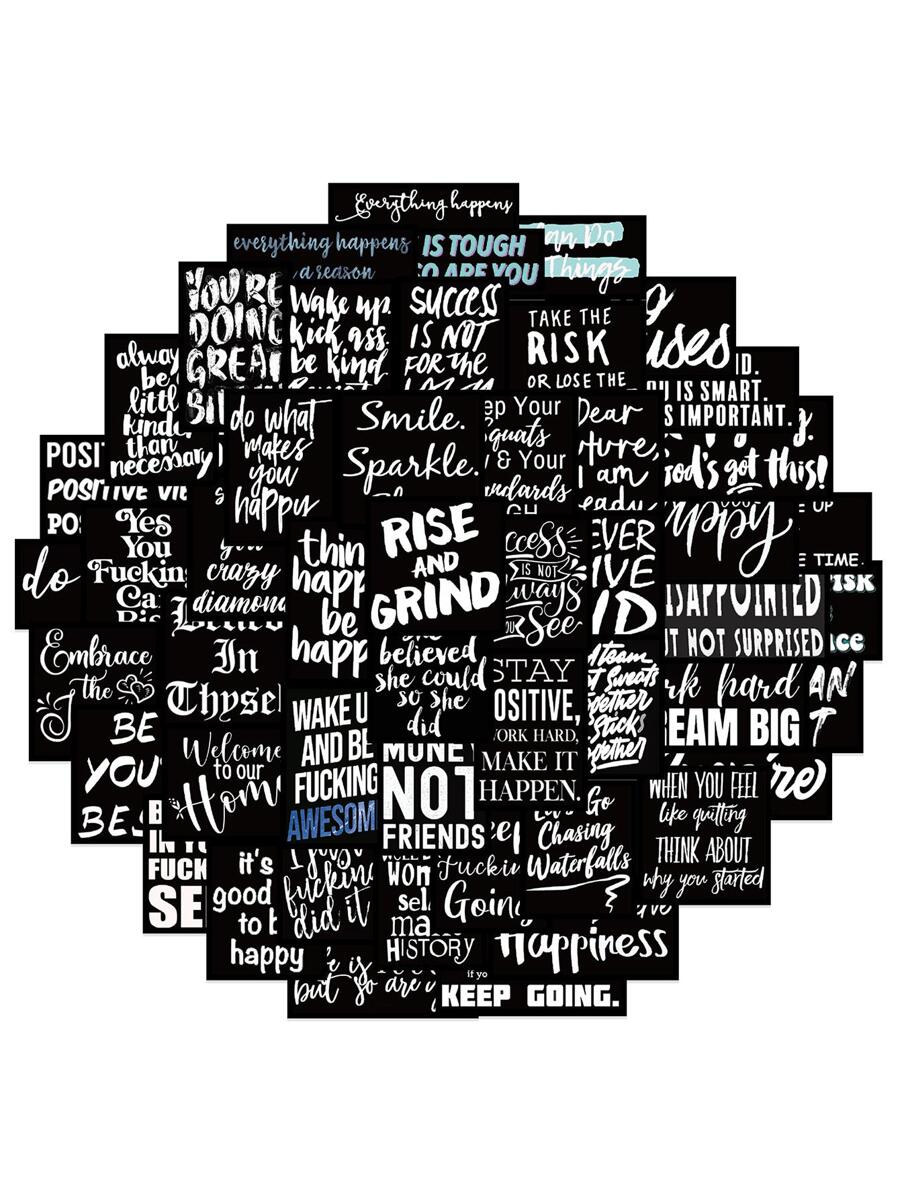61入組/套黑色背景勵志英語裝飾塗鴉貼紙 - 彩色 - 查看 1