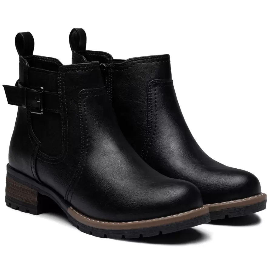 Botas de moda de mujer Hebilla Cremallera lateral - Negro - Ver 1