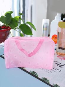 1 túi đựng mỹ phẩm chống thấm nước bằng nhựa PVC cầm tay nhỏ màu hồng có tay cầm để đi du lịch - Hồng - Xem 1