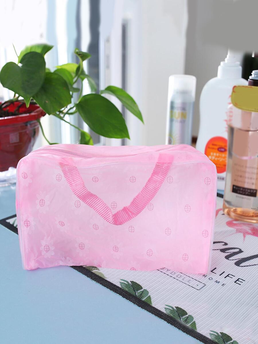1 túi đựng mỹ phẩm chống thấm nước bằng nhựa PVC cầm tay nhỏ màu hồng có tay cầm để đi du lịch - Hồng - Xem 1