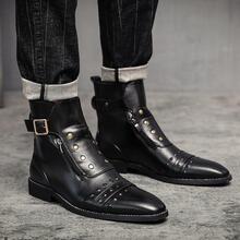 Men's Buckle & Side-zipper British Style Boots - Black - View 5