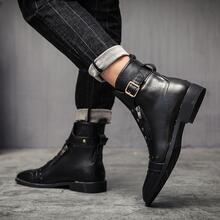 Men's Buckle & Side-zipper British Style Boots - Black - View 6