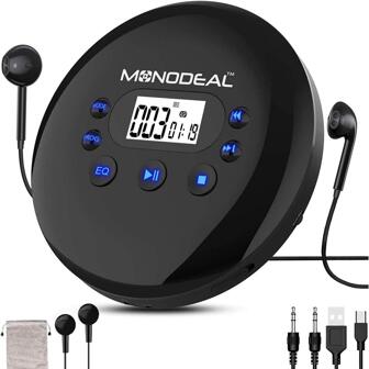 MONODEAL Portable CD Player, 2021 Rechargeable CD Player with Headphones, Portable Discman CD Player with LCD Display/USB Charging Cable/AUX Cable, for Cars, Children, Students, Adults