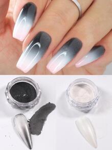 2 盒黑白固体粉末美甲渐变颜料套装渐变镜面镀铬指甲闪光马卡龙闪光美甲装饰粉 - 彩色 - 查看 1