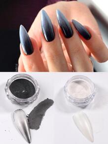 2 盒黑白固体粉末美甲渐变颜料套装渐变镜面镀铬指甲闪光马卡龙闪光美甲装饰粉 - 彩色 - 查看 2