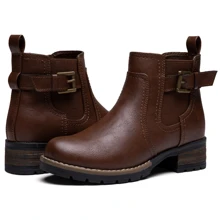 Comfyshoes Women's Ankle Boots, Chelsea Booties,Chunky Low Heel Boots With Zip - 摩卡棕 - 查看 5