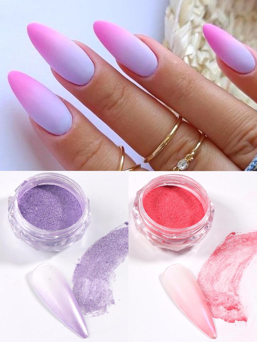 Bột làm móng gradient, 2 hộp Solid Magic Glitters Màu tím hồng Morandi Macaron Màu sắc Làm móng tay Sắc tố Ba Lan Trang trí bụi - Nhiều màu - Xem 1