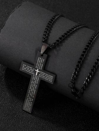 1pc Fashionable Letter Graphic Cross Pendant Necklace For Men For Daily Decoration