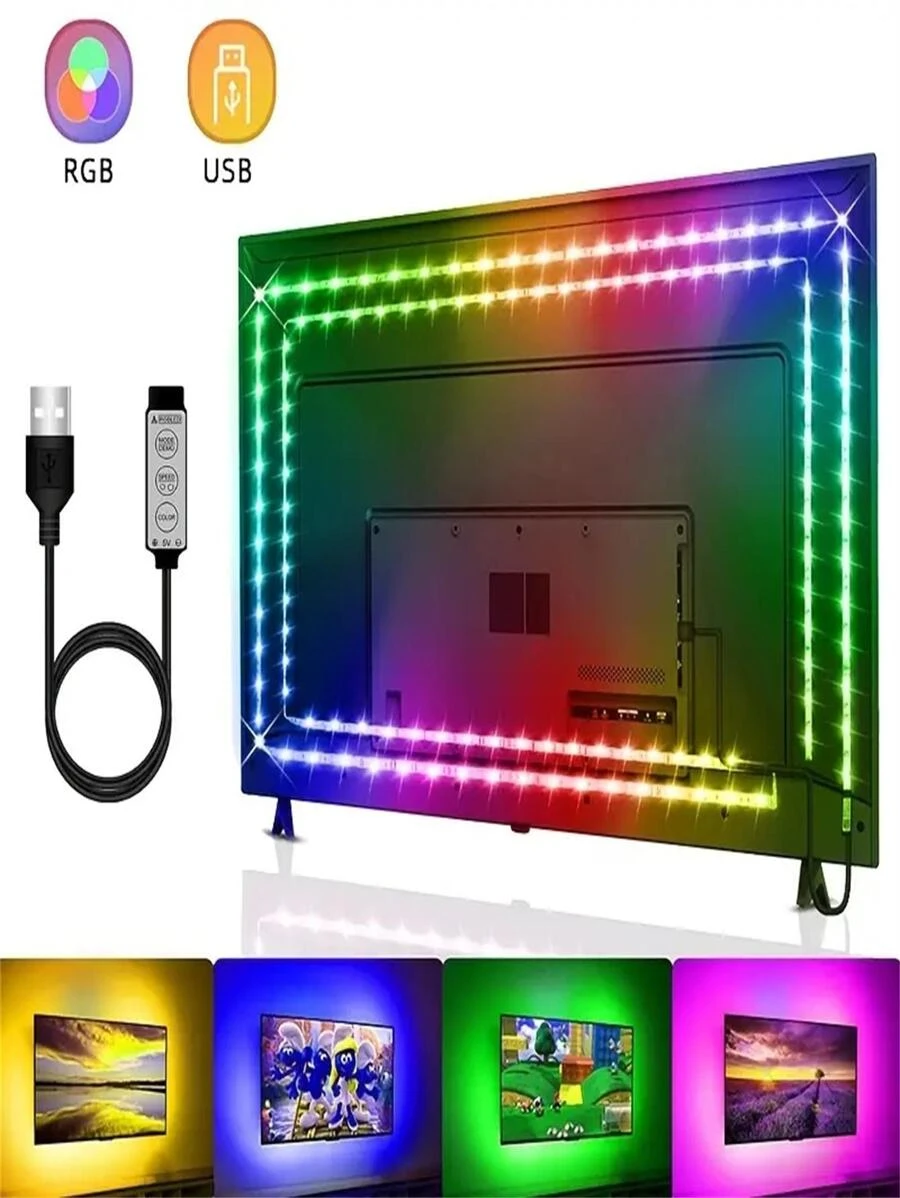 1 pieza 12 LED de plástico 5050 RGB Tira de luces LED , moderno Tira de luces LED con control remoto para sala de estar Decoración - Multicolor - Ver 1