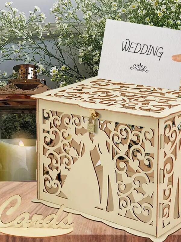 1set Wood Wedding Card Box with Lock and Cards Sign, Card Box for