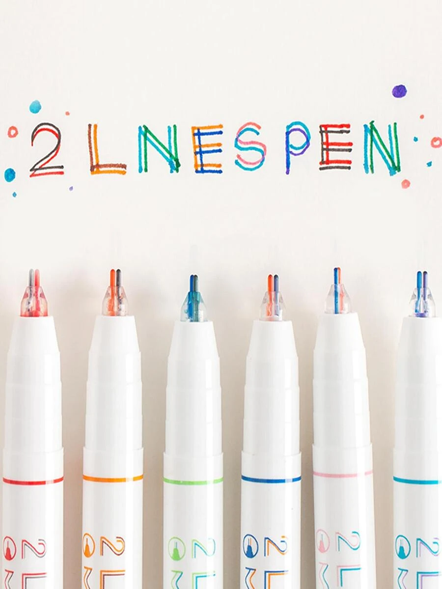 6入組/套創意3D雙線日記鋼筆 - 彩色 - 查看 1