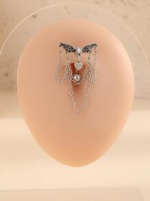 1 Máy Tính Ngộ Nghĩnh Đính Đá Cubic Zirconia Trái Tim & Cánh Trang Trí Rốn Bụng Vòng Cho Nữ Trang Trí Cơ Thể - Bạc - Xem 3