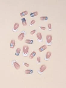 Nâng tầm phong cách của bạn với bộ 24 móng tay giả hình vuông dài, họa tiết trái tim, phủ kín toàn bộ bề mặt. - Nhiều màu - Xem 3